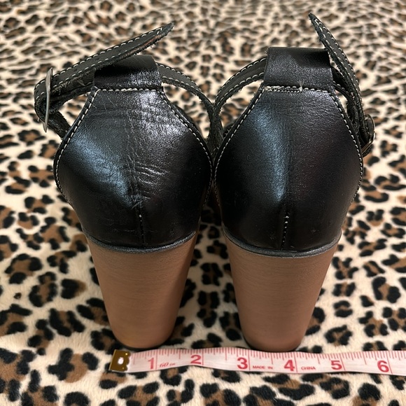 Mexican Leather HUARACHES High Heel Wedge ๐ค Black Shoes 8 Dance 8.5 Latina - Picture 11 of 14